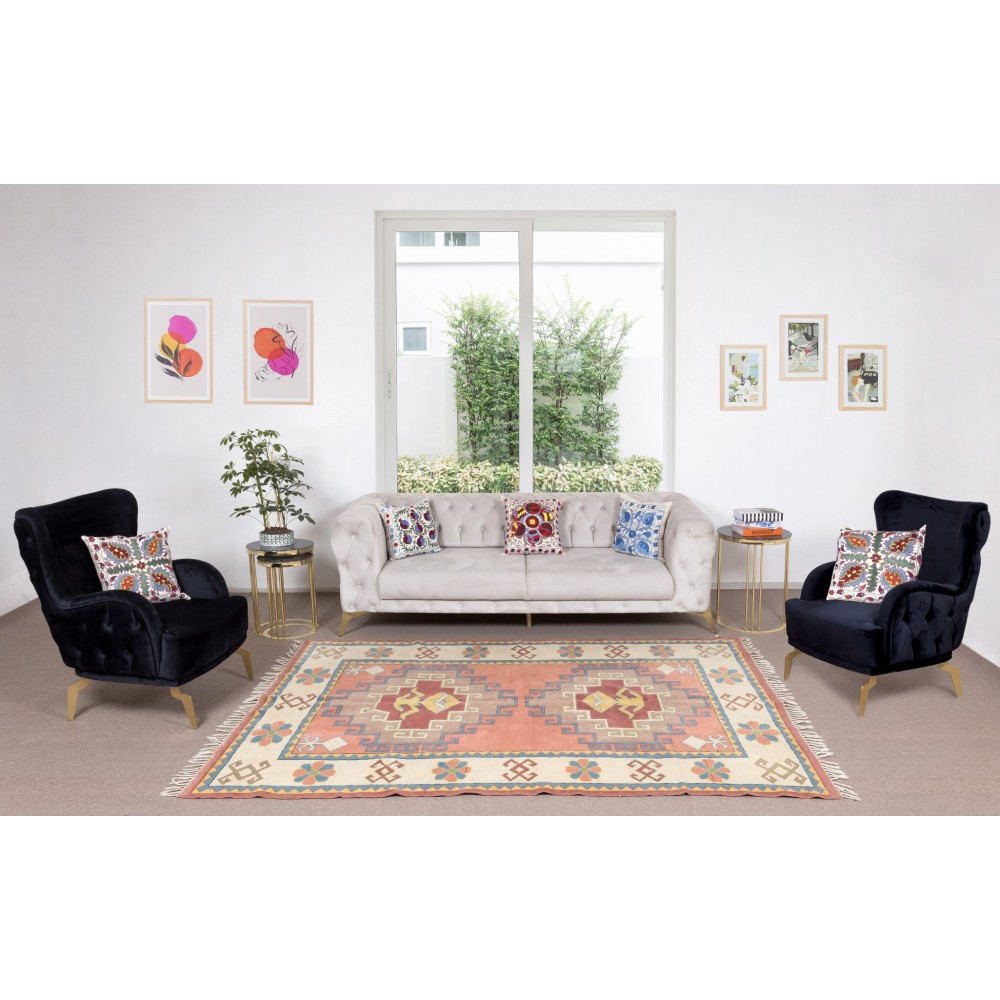 Handmade Geometric Pattern Turkish Area Rug, Modern Living Room Carpet, 100% Wool