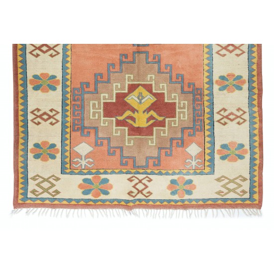 Central Anatolian Geometric Pattern Rug, Traditional 1960's Handmade Carpet