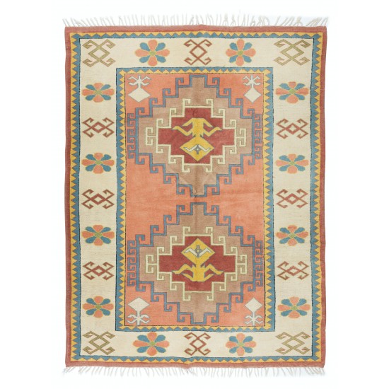 Central Anatolian Geometric Pattern Rug, Traditional 1960's Handmade Carpet