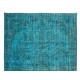 Handmade Vintage Turkish Wool Area Rug Over-Dyed in Teal, Ideal for Modern Home & Office Decor