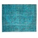 Handmade Vintage Turkish Wool Area Rug Over-Dyed in Teal, Ideal for Modern Home & Office Decor