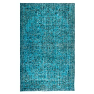 Handmade Vintage Turkish Wool Area Rug Over-Dyed in Teal, Ideal for Modern Home & Office Decor