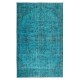 Handmade Vintage Turkish Wool Area Rug Over-Dyed in Teal, Ideal for Modern Home & Office Decor