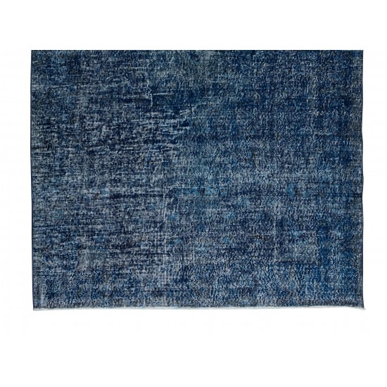 Handmade Vintage Turkish Wool Area Rug Over-Dyed in Navy Blue, Ideal for Home & Office Decor