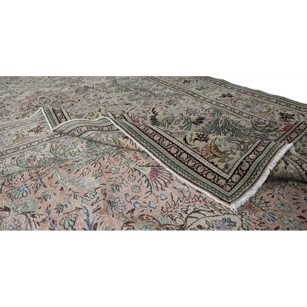 Handmade Turkish Kayseri Area Rug, Decorative Medallion Design Carpet in Shades of Green, 100% Wool