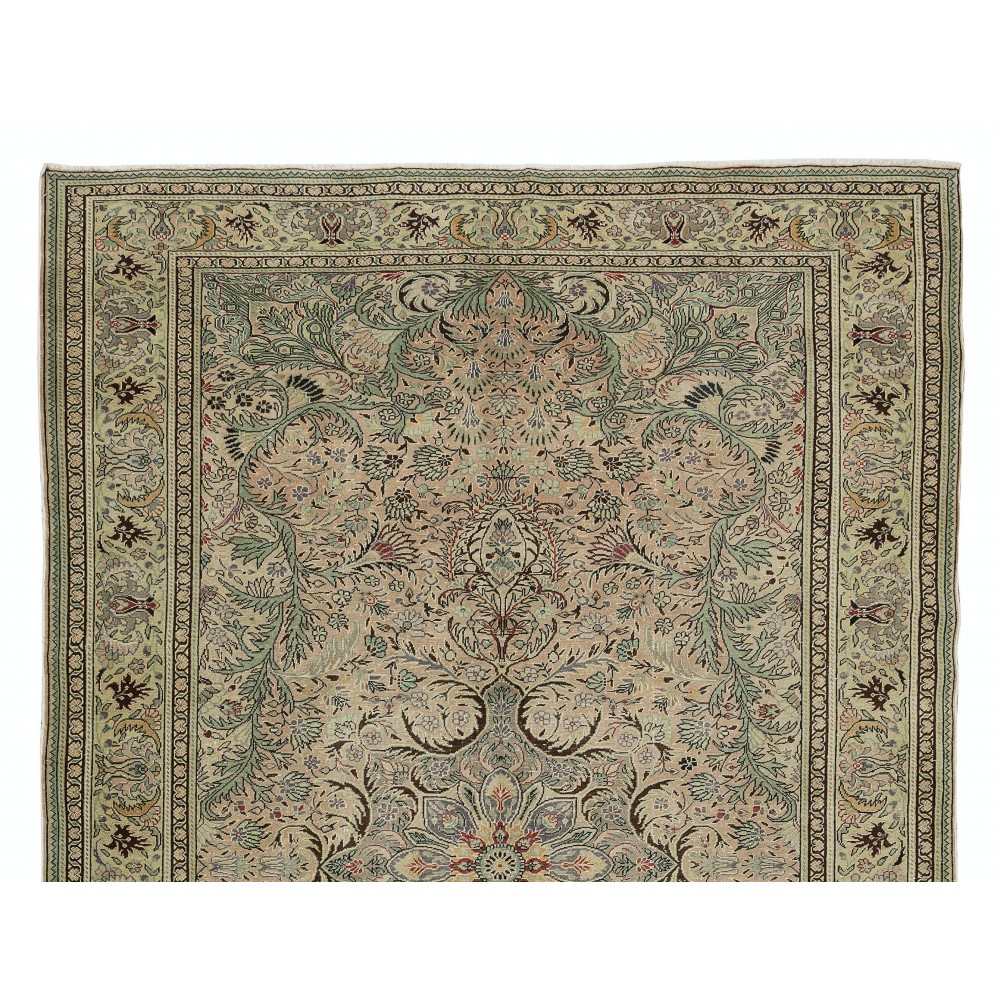 Handmade Turkish Kayseri Area Rug, Decorative Medallion Design Carpet in Shades of Green, 100% Wool