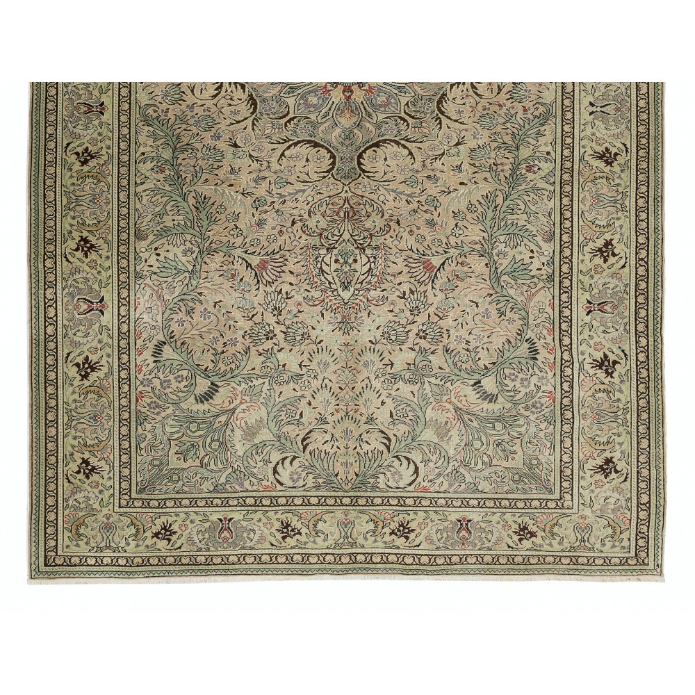 Handmade Turkish Kayseri Area Rug, Decorative Medallion Design Carpet in Shades of Green, 100% Wool