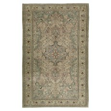 Handmade Turkish Kayseri Area Rug, Decorative Medallion Design Carpet in Shades of Green, 100% Wool