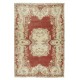 Vintage Handmade Turkish Wool Rug in Red & Beige Colors, One-of-a-Kind Traditional Carpet