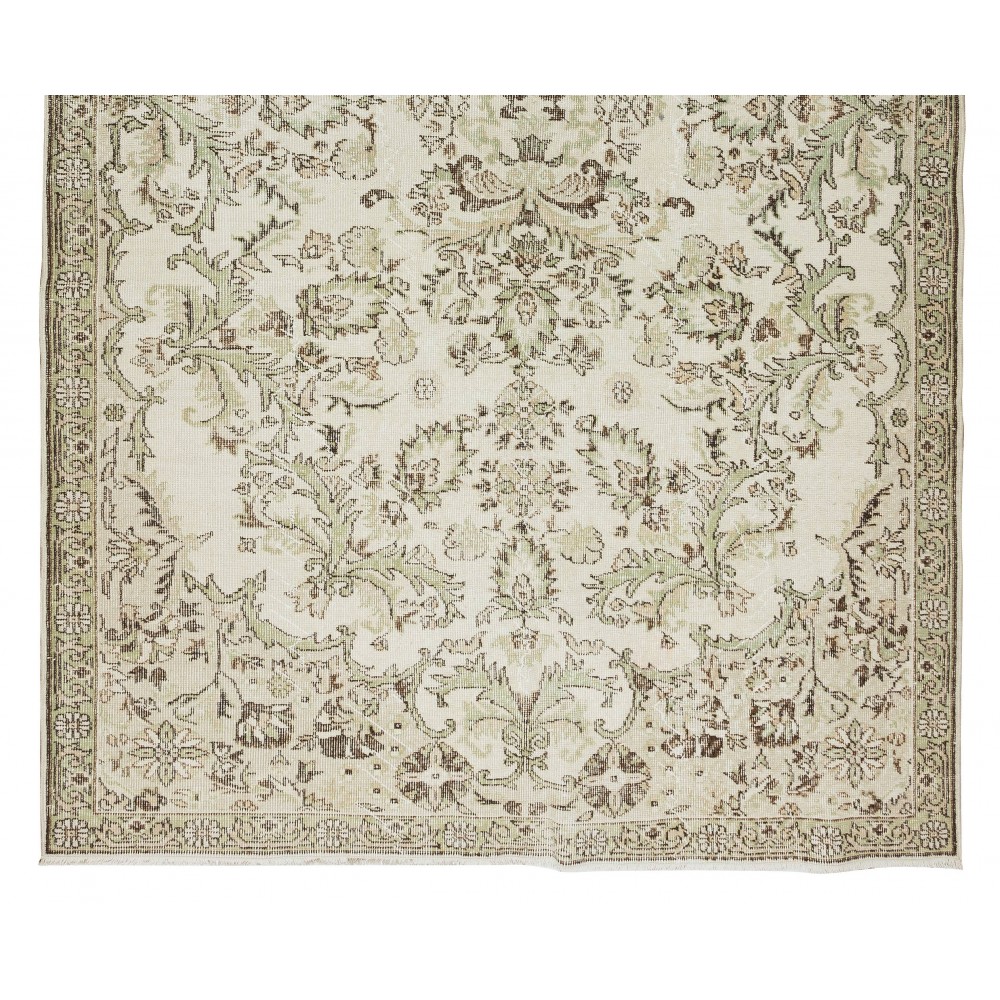 Vintage Handmade Turkish Oushak Wool Area Rug with Floral Garden Design
