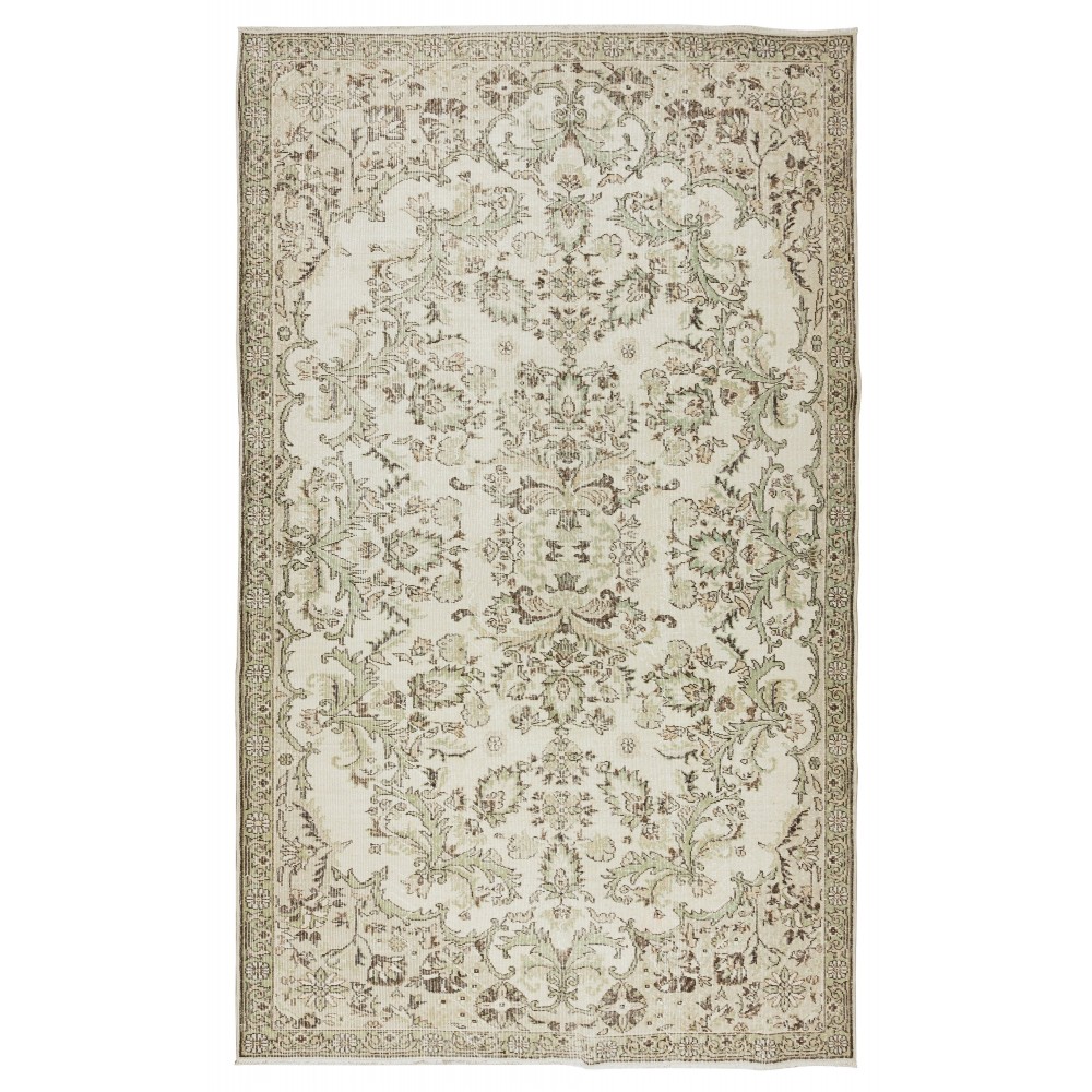 Vintage Handmade Turkish Oushak Wool Area Rug with Floral Garden Design