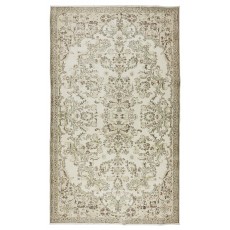 Vintage Handmade Turkish Oushak Wool Area Rug with Floral Garden Design