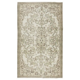 Vintage Handmade Turkish Oushak Wool Area Rug with Floral Garden Design