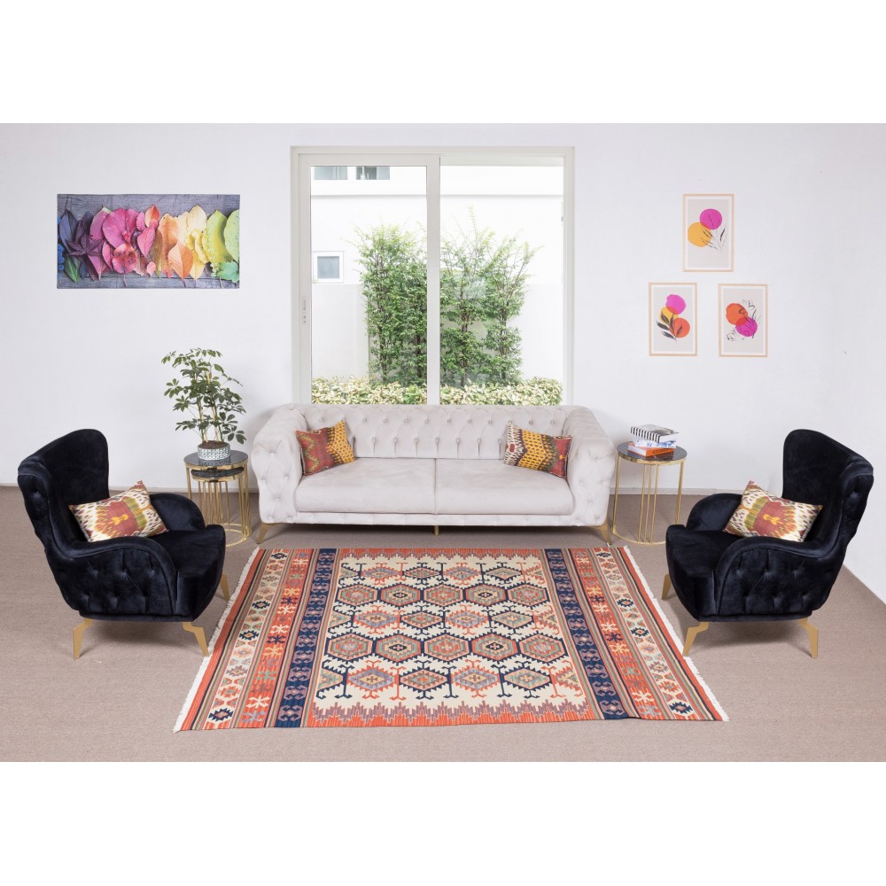 Vintage Turkish Kilim 'Flat-Weave', All Wool, Unique Handmade Rug