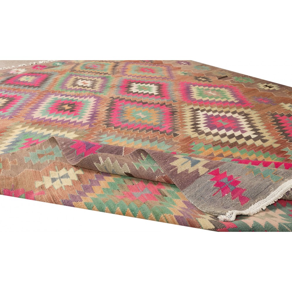 Multicolor Geometric Vintage Nomadic Kilim Rug, 100% Handspun Wool