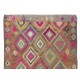 Multicolor Geometric Vintage Nomadic Kilim Rug, 100% Handspun Wool