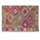 Multicolor Geometric Vintage Nomadic Kilim Rug, 100% Handspun Wool