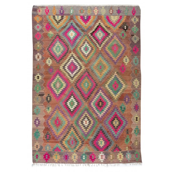 Multicolor Geometric Vintage Nomadic Kilim Rug, 100% Handspun Wool