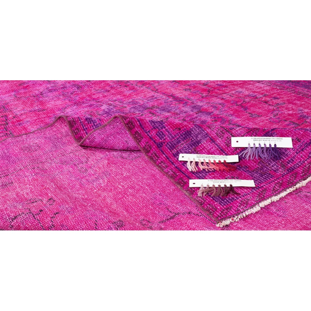 Turkish Vintage Rug Re-Dyed in Hot Pink, Handmade Medallion Design Carpet for Contemporary Interiors