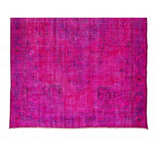 Turkish Vintage Rug Re-Dyed in Hot Pink, Handmade Medallion Design Carpet for Contemporary Interiors