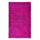 Turkish Vintage Rug Re-Dyed in Hot Pink, Handmade Medallion Design Carpet for Contemporary Interiors
