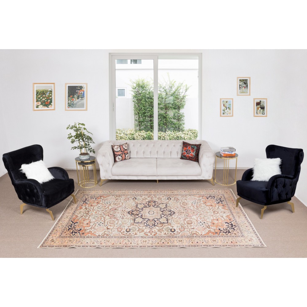 Handmade Turkish Area Rug with Medallion Design, 100% Wool