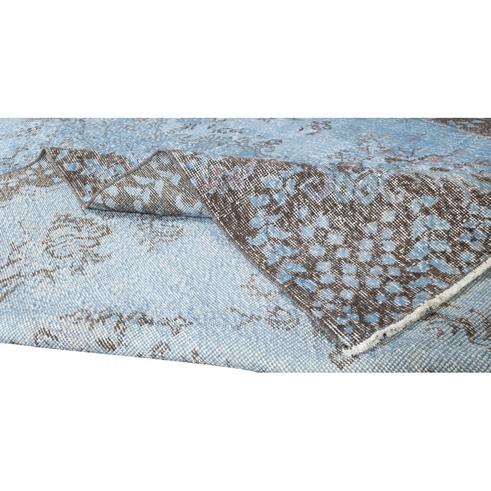 Handmade Vintage Turkish Wool Area Rug Over-Dyed in Light Blue, Ideal for Modern Home & Office Decor