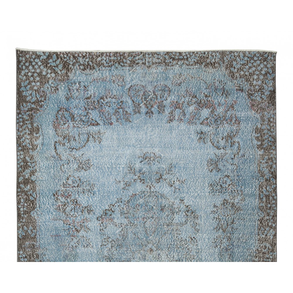 Handmade Vintage Turkish Wool Area Rug Over-Dyed in Light Blue, Ideal for Modern Home & Office Decor