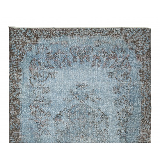 Handmade Vintage Turkish Wool Area Rug Over-Dyed in Light Blue, Ideal for Home & Office Decor