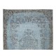 Handmade Vintage Turkish Wool Area Rug Over-Dyed in Light Blue, Ideal for Modern Home & Office Decor