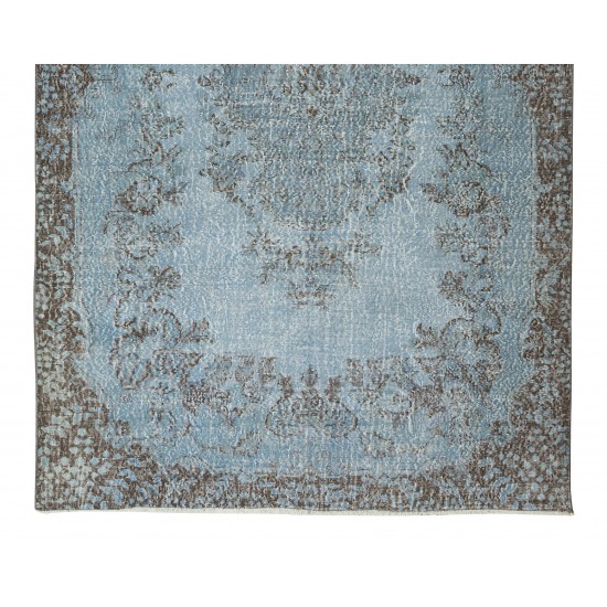 Handmade Vintage Turkish Wool Area Rug Over-Dyed in Light Blue, Ideal for Home & Office Decor