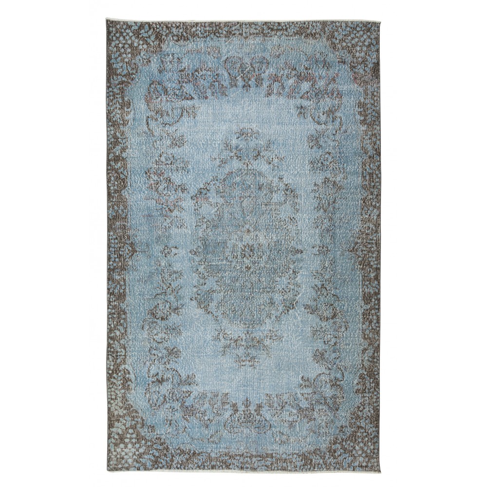 Handmade Vintage Turkish Wool Area Rug Over-Dyed in Light Blue, Ideal for Modern Home & Office Decor