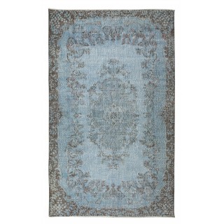 Handmade Vintage Turkish Wool Area Rug Over-Dyed in Light Blue, Ideal for Modern Home & Office Decor