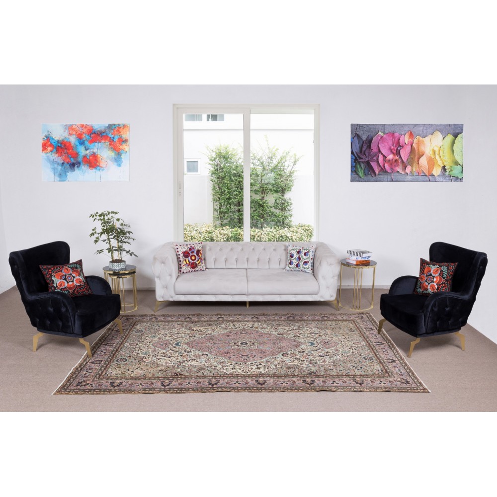 One of a Pair Handmade Turkish Kayseri Area Rug, Living Room Carpet, 100% Wool