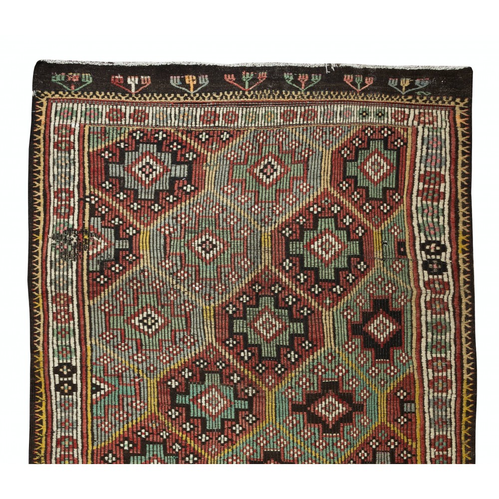 Vintage Turkish Jajim Kilim Rug, One of a Kind Hand-Woven Carpet Made of Wool