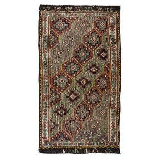 Vintage Turkish Jajim Kilim Rug, One of a Kind Hand-Woven Carpet Made of Wool
