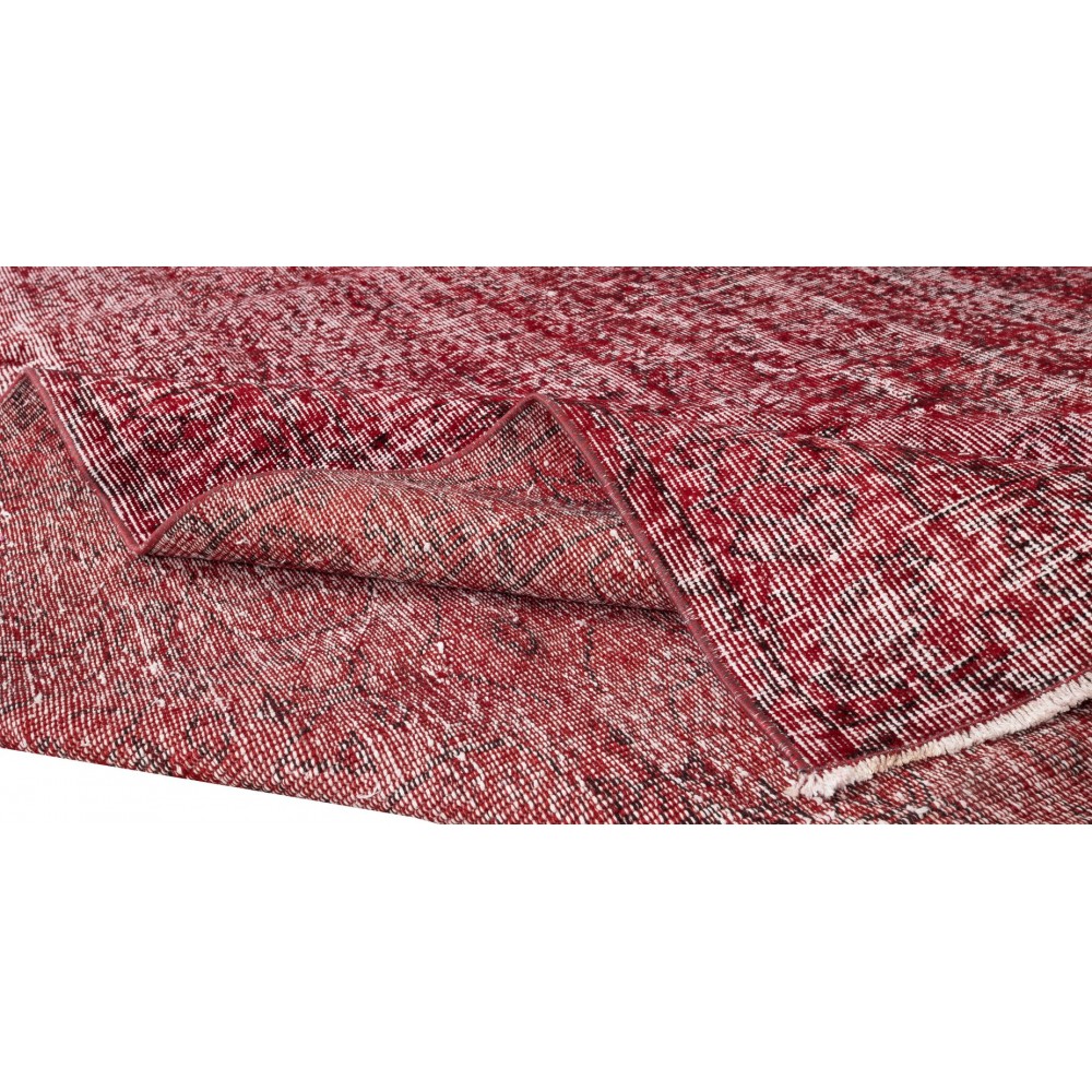 Turkish Vintage Distressed Area Rug Re-Dyed in Burgundy Red, Handmade Carpet for Contemporary Interiors