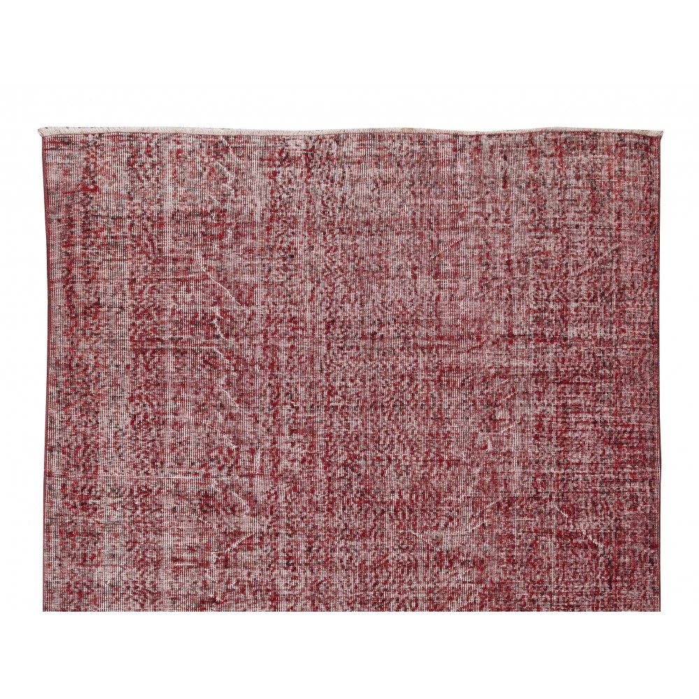 Turkish Vintage Distressed Area Rug Re-Dyed in Burgundy Red, Handmade Carpet for Contemporary Interiors