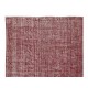 Turkish Vintage Distressed Area Rug Re-Dyed in Burgundy Red, Handmade Carpet for Contemporary Interiors