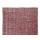 Turkish Vintage Distressed Area Rug Re-Dyed in Burgundy Red, Handmade Carpet for Contemporary Interiors