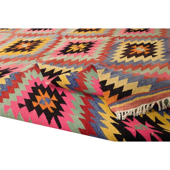 Dazzling Handmade Turkish Wool Kilim, One of a Kind Flat-Weave Rug, Floor Covering Dazzling Handmade Turkish Wool Kilim, One of a Kind Flat-Weave Rug, Floor Covering