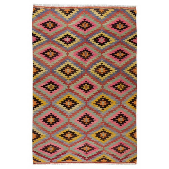 Dazzling Handmade Turkish Wool Kilim, One of a Kind Flat-Weave Rug, Floor Covering