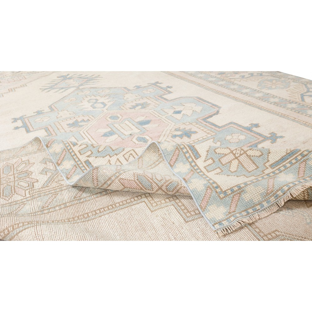 Vintage Handmade Turkish Area Rug with Geometric Design, 100% Wool