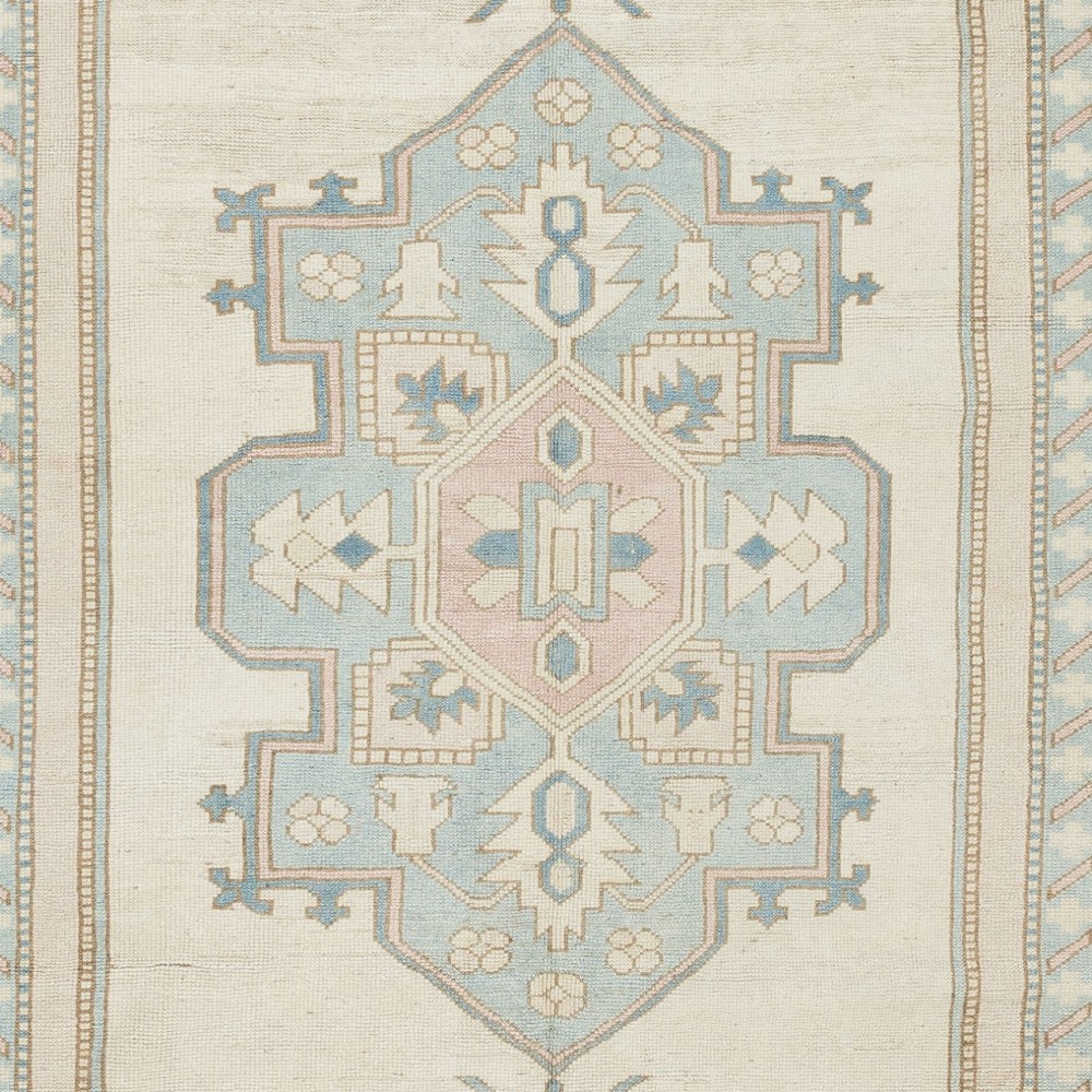 Vintage Handmade Turkish Area Rug with Geometric Design, 100% Wool