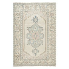 Vintage Handmade Turkish Area Rug with Geometric Design, 100% Wool