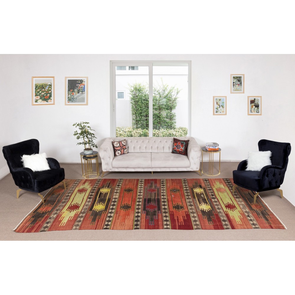Vintage Hand-Woven Nomadic Central Anatolian Runner Kilim 'Flat-Weave', 100% Wool