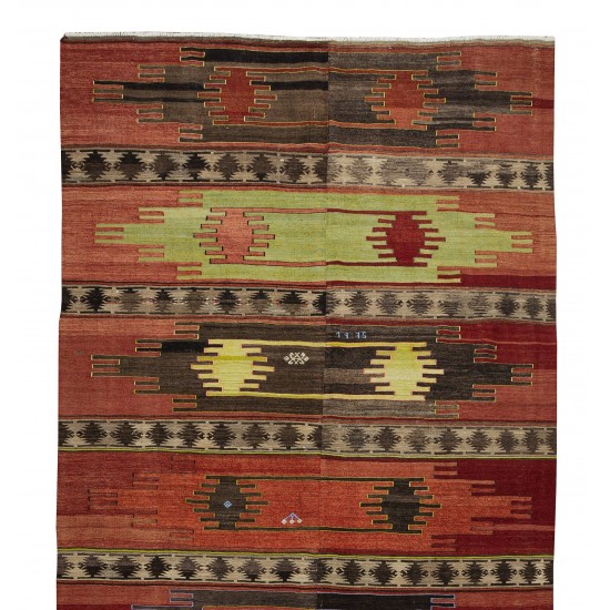 Vintage Hand-Woven Nomadic Central Anatolian Runner Kilim 'Flat-Weave', 100% Wool