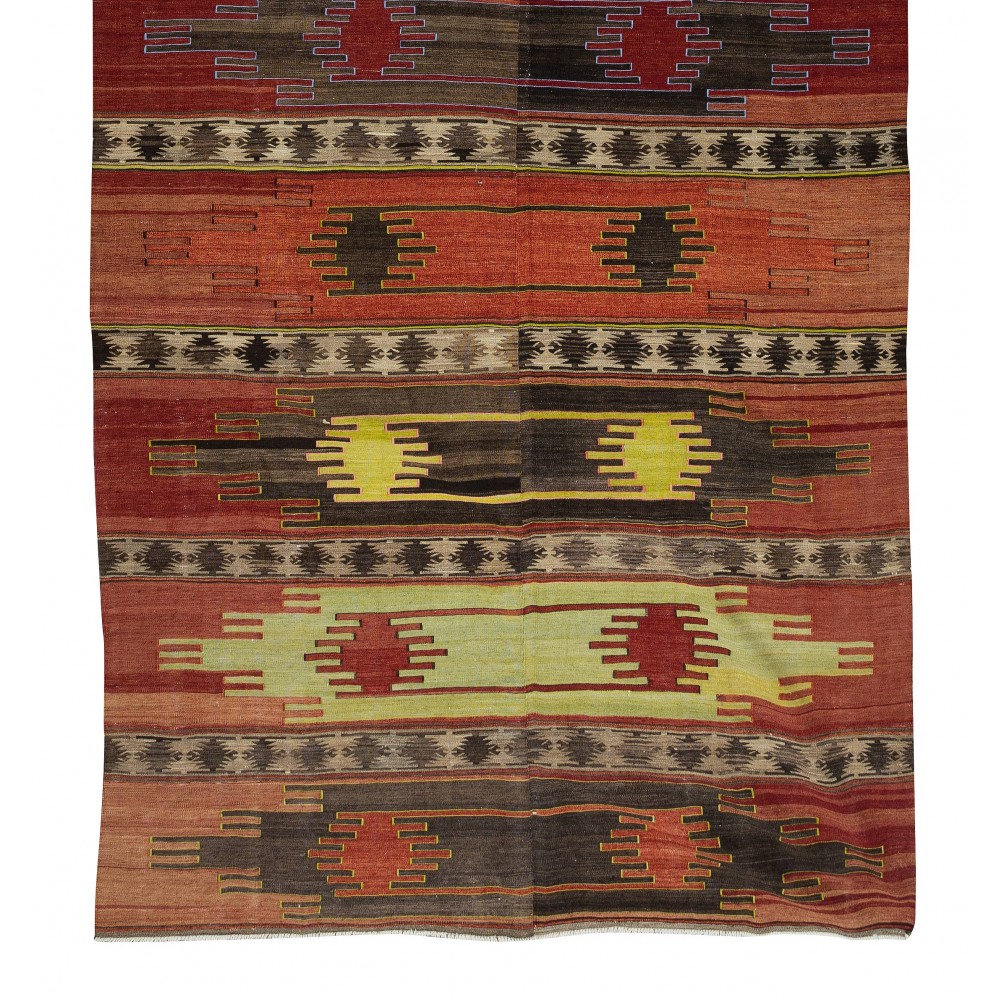 Vintage Hand-Woven Nomadic Central Anatolian Runner Kilim 'Flat-Weave', 100% Wool