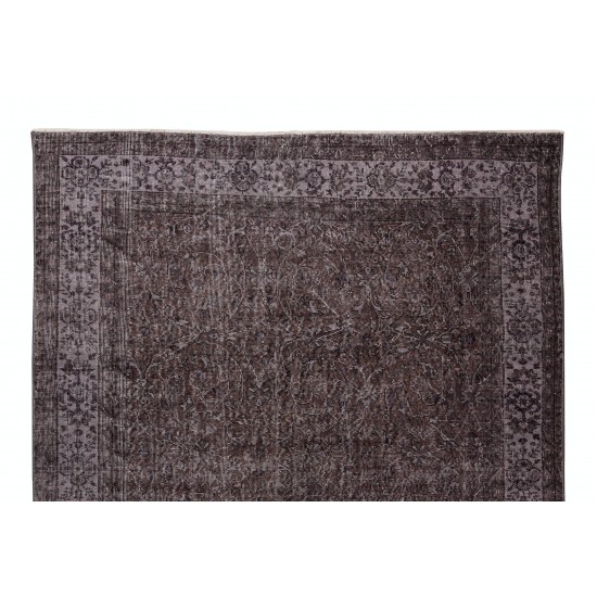 Hand Knotted Vintage Turkish Wool Rug Over-Dyed in Brown 4 Modern Interiors Hand Knotted Vintage Turkish Wool Rug Over-Dyed in Brown 4 Modern Interiors