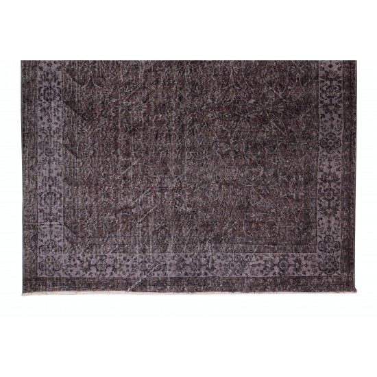 Hand Knotted Vintage Turkish Wool Rug Over-Dyed in Brown 4 Modern Interiors Hand Knotted Vintage Turkish Wool Rug Over-Dyed in Brown 4 Modern Interiors